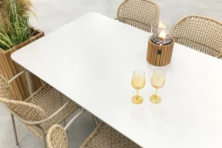 Noa/Sofia stapelbare wicker dining tuinset voor 6 personen 220x100 cm. - Latte