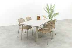 Noa/Sofia stapelbare wicker 4-persoons dining tuinset 160x90 cm. - Latte