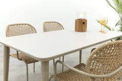 Noa/Sofia stapelbare wicker 4-persoons dining tuinset 160x90 cm. - Latte