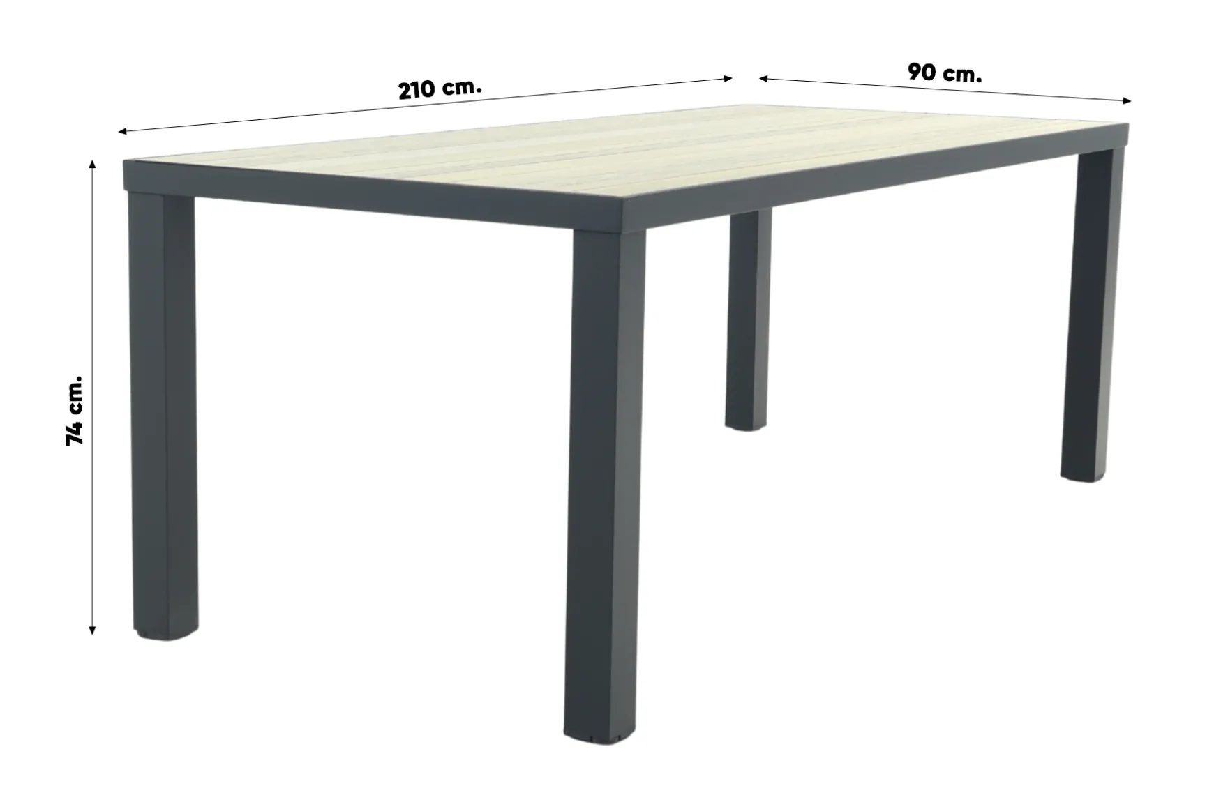 Nola tuintafel 210x90 cm. - Antraciet/Houtlook - 6 persoons