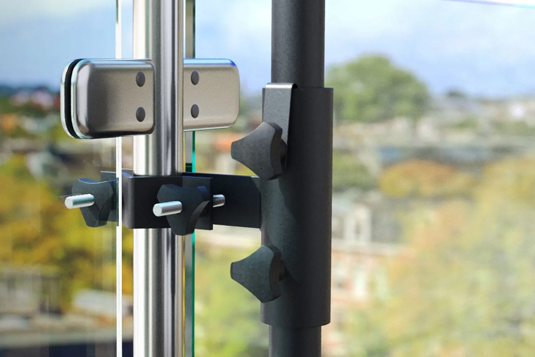 Parasolhouder balkon - verticaal ronde reling - Platinum