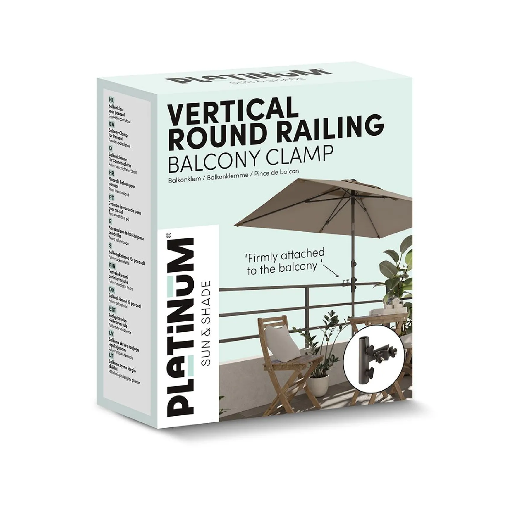 Parasolhouder balkon - verticaal ronde reling - Platinum