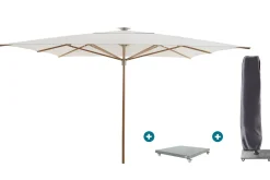 Perfect Shadow Atlas Telescope Stokparasol Pro met LED verlichting 4x4 m. - Woodlook/Soft Sand met Madrid voet en hoes