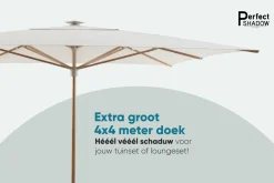 Perfect Shadow Atlas Telescope Stokparasol Pro met LED verlichting 4x4 m. - Woodlook/Soft Sand met Madrid voet en hoes