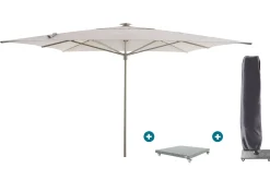 Perfect Shadow Atlas Telescope Stokparasol Pro met LED verlichting 4x4 m. - Latte/Urban Taupe met Madrid voet en beschermhoes