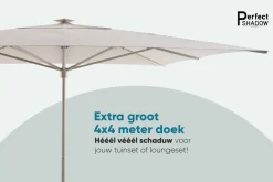 Perfect Shadow Atlas Telescope Stokparasol Pro met LED verlichting 4x4 m. - Latte/Urban Taupe met ingraafvoet en beschermhoes