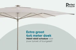 Perfect Shadow Atlas Telescope Stokparasol Pro met LED verlichting 4x4 m. - Latte/Urban Taupe