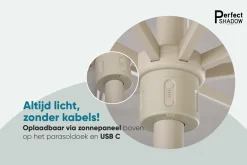 Perfect Shadow Atlas Telescope Stokparasol Pro met LED verlichting 4x4 m. - Latte/Urban Taupe