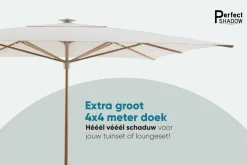 Perfect Shadow Atlas Telescope Stokparasol Pro met LED verlichting 4x4 m. - Woodlook/Soft Sand