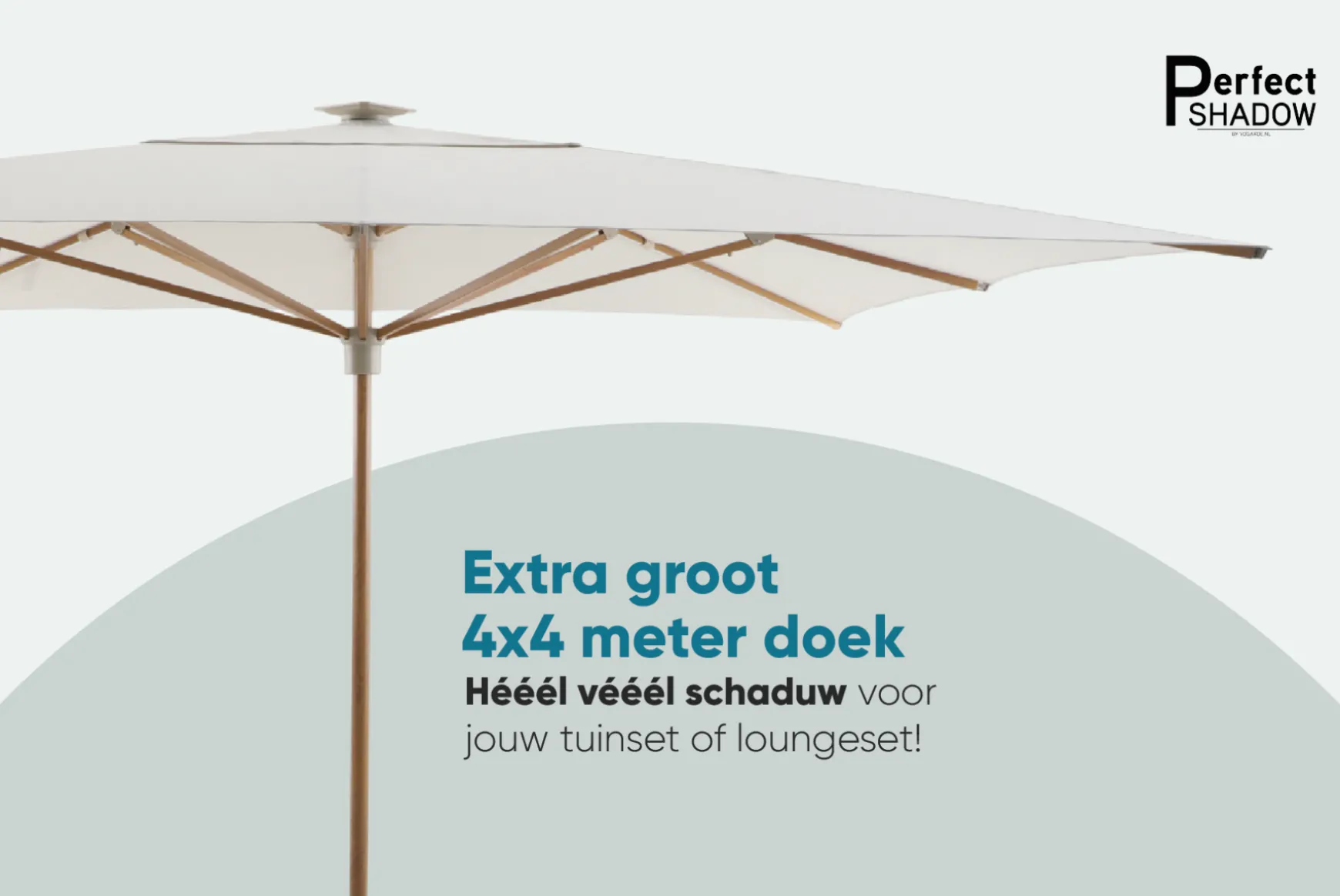 Perfect Shadow Atlas Telescope Stokparasol Pro met LED verlichting 4x4 m. - Woodlook/Soft Sand