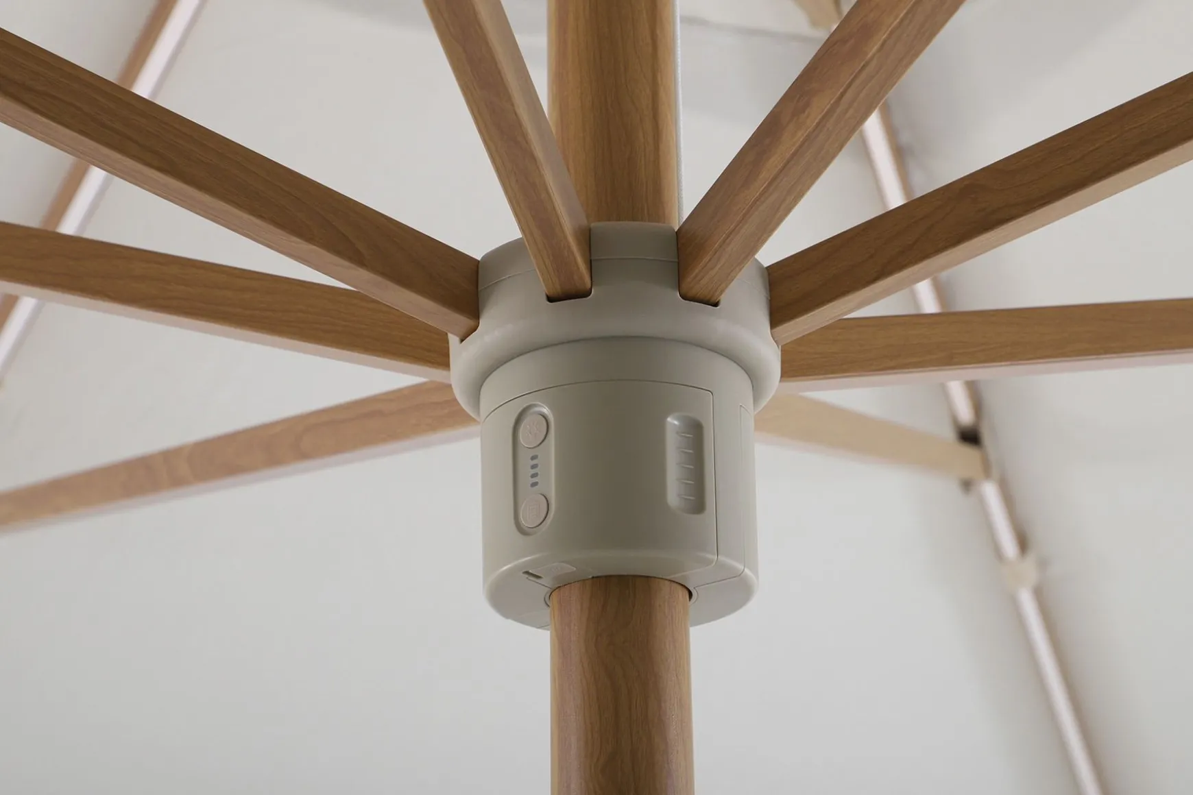 Perfect Shadow Atlas Telescope Stokparasol Pro met LED verlichting 4x4 m. - Woodlook/Soft Sand