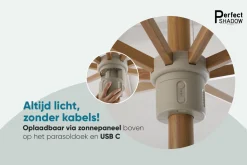 Perfect Shadow Atlas Telescope Stokparasol Pro met LED verlichting 4x4 m. - Woodlook/Soft Sand