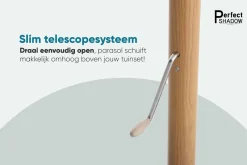 Perfect Shadow Atlas Telescope Stokparasol Pro met LED verlichting 4x4 m. - Woodlook/Soft Sand