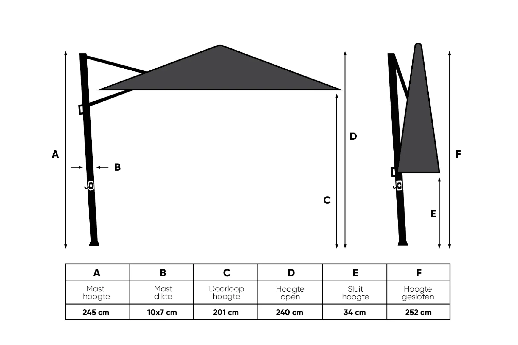 Perfect Shadow Eclipse zweefparasol 300x300 cm. Ultra - Antraciet/Ash Black
