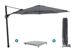 Perfect Shadow Luna ronde zweefparasol Ø350 cm. Flex+ Antraciet met Valencia voet en hoes