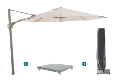 Perfect Shadow Luna ronde zweefparasol Ø350 cm. Flex+ - Latte/Soft Sand met Valencia voet en hoes