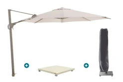 Perfect Shadow Luna ronde zweefparasol Ø350 cm. Flex+ - Latte/Soft Sand met Murcia voet en hoes