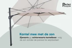 Perfect Shadow Luna ronde zweefparasol Ø350 cm. Flex+ - Latte/Soft Sand met Murcia voet en hoes