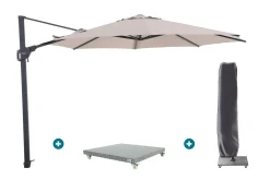 Perfect Shadow Luna ronde zweefparasol Ø350 cm. Flex+ - Antraciet/Urban Taupe met Valencia voet en hoes