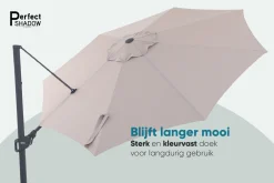 Perfect Shadow Luna ronde zweefparasol Ø350 cm. Flex+ - Antraciet/Urban Taupe met Valencia voet en hoes