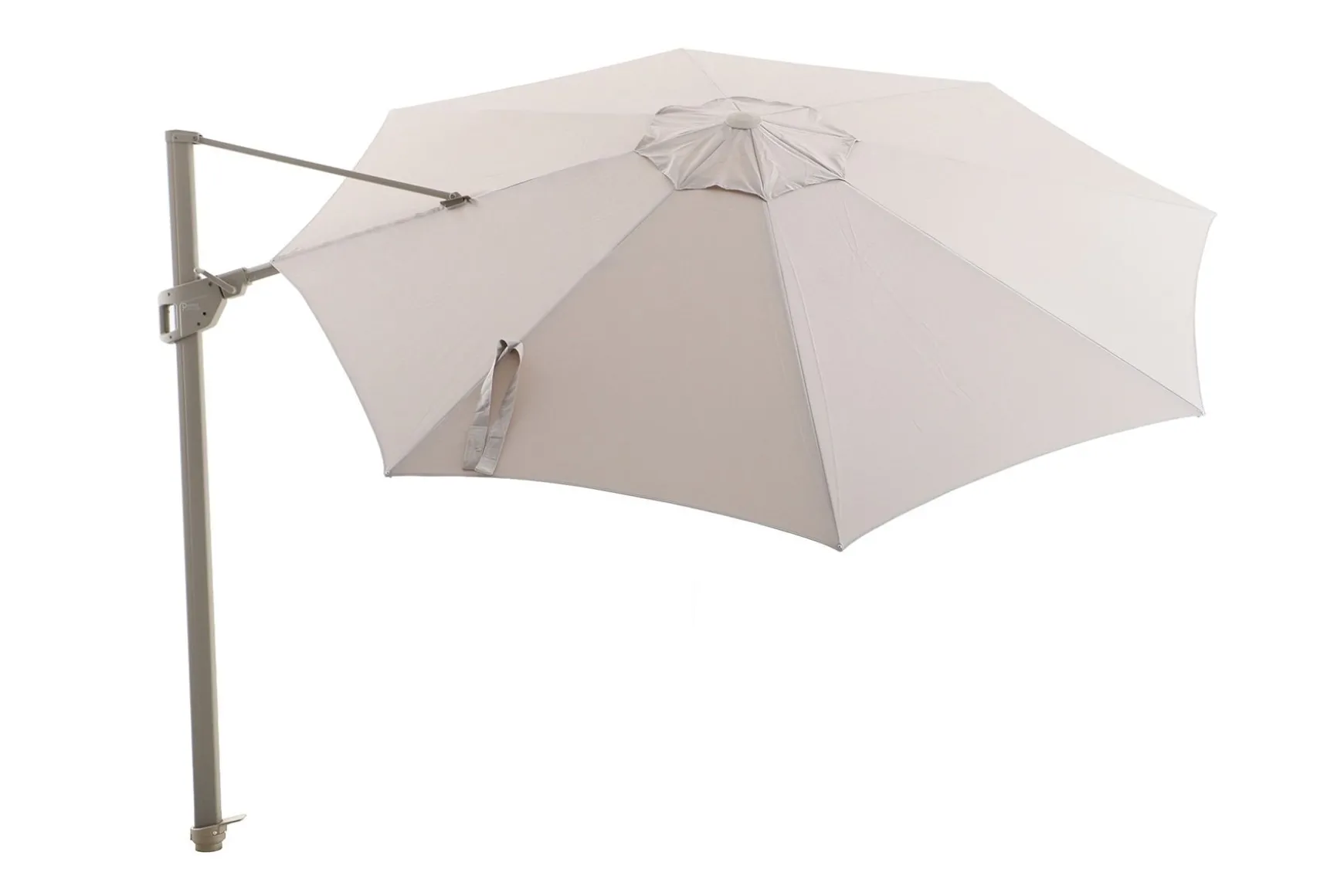 Perfect Shadow Luna ronde zweefparasol Ø350 cm. Flex+ - Latte/Soft Sand met ingraafbare voet en hoes