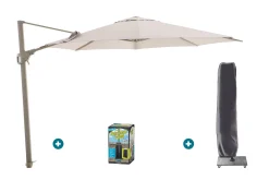 Perfect Shadow Luna ronde zweefparasol Ø350 cm. Flex+ - Latte/Soft Sand met ingraafbare voet en hoes