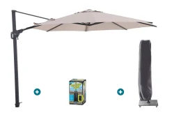 Perfect Shadow Luna ronde zweefparasol Ø350 cm. Flex+ - Antraciet/Urban Taupe met ingraafbare voet en hoes