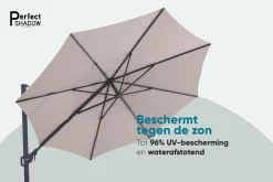 Perfect Shadow Luna ronde zweefparasol Ø350 cm. Flex+ - Antraciet/Urban Taupe met ingraafbare voet en hoes