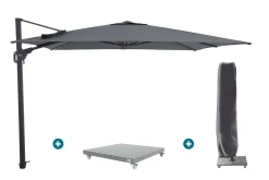 Perfect Shadow Luna zweefparasol 300x300 cm. Flex+ - Antraciet met Valencia voet en hoes