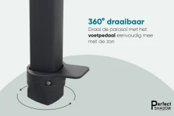 Perfect Shadow Luna zweefparasol 300x300 cm. Flex+ - Antraciet met ingraafbare voet en hoes