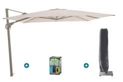 Perfect Shadow Luna zweefparasol 300x300 cm. Flex+ - Latte/Soft Sand met ingraafbare voet en hoes
