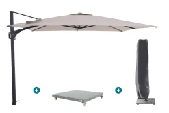 Perfect Shadow Luna zweefparasol 300x300 cm. Flex+ - Antraciet/Urban Taupe met Valencia voet en hoes