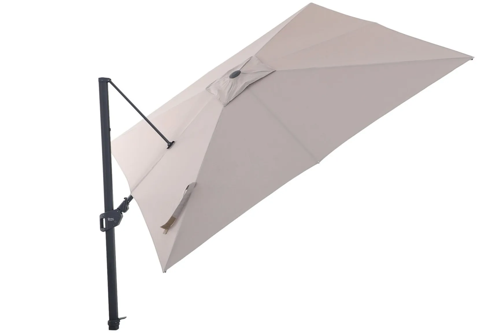 Perfect Shadow Luna zweefparasol 300x300 cm. Flex+ - Antraciet/Urban Taupe met Valencia voet en hoes