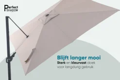 Perfect Shadow Luna zweefparasol 300x300 cm. Flex+ - Latte/Soft Sand met Murcia voet en hoes