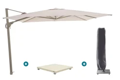 Perfect Shadow Luna zweefparasol 300x300 cm. Flex+ - Latte/Soft Sand met Murcia voet en hoes