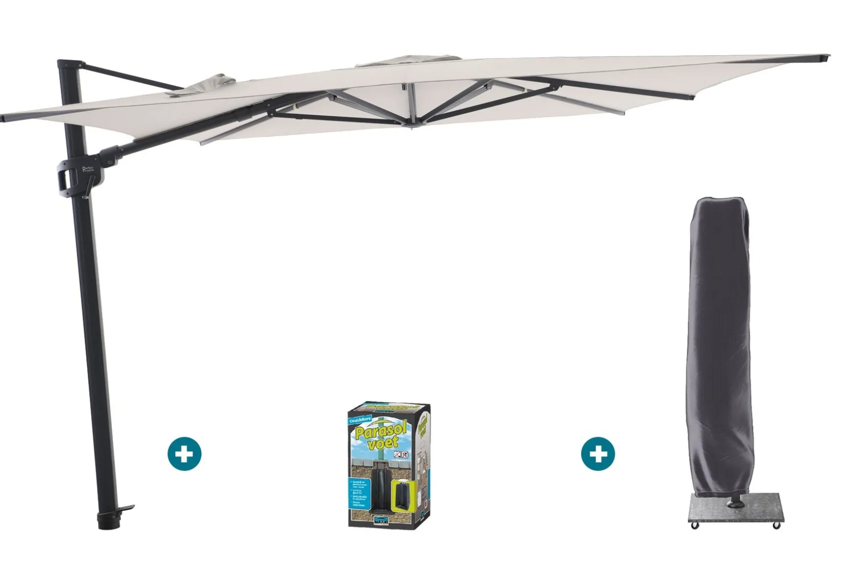 Perfect Shadow Ultra Eclipse Zweefparasol - 4x3m. - Antraciet/Urban Taupe met ingraafvoet en hoes