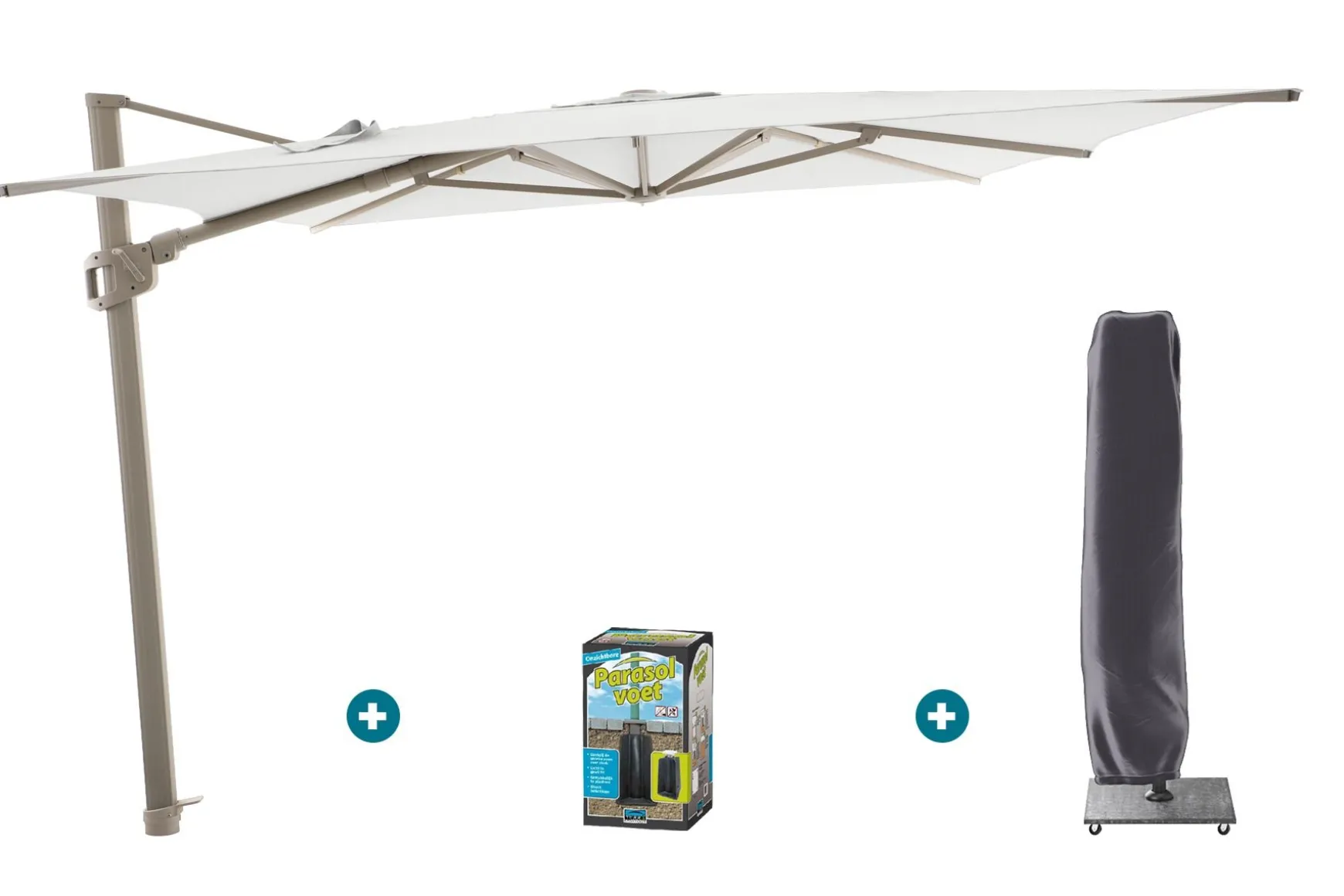Perfect Shadow Ultra Eclipse Zweefparasol - 4x3m. - Latte/Soft Sand met ingraafvoet en hoes