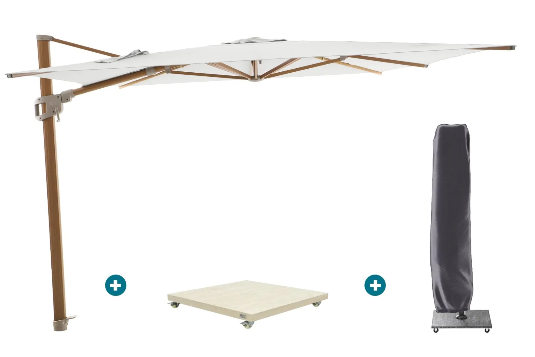 Perfect Shadow Ultra Eclipse Zweefparasol - 4x3m. - Woodlook/Soft Sand met Murcia voet en hoes