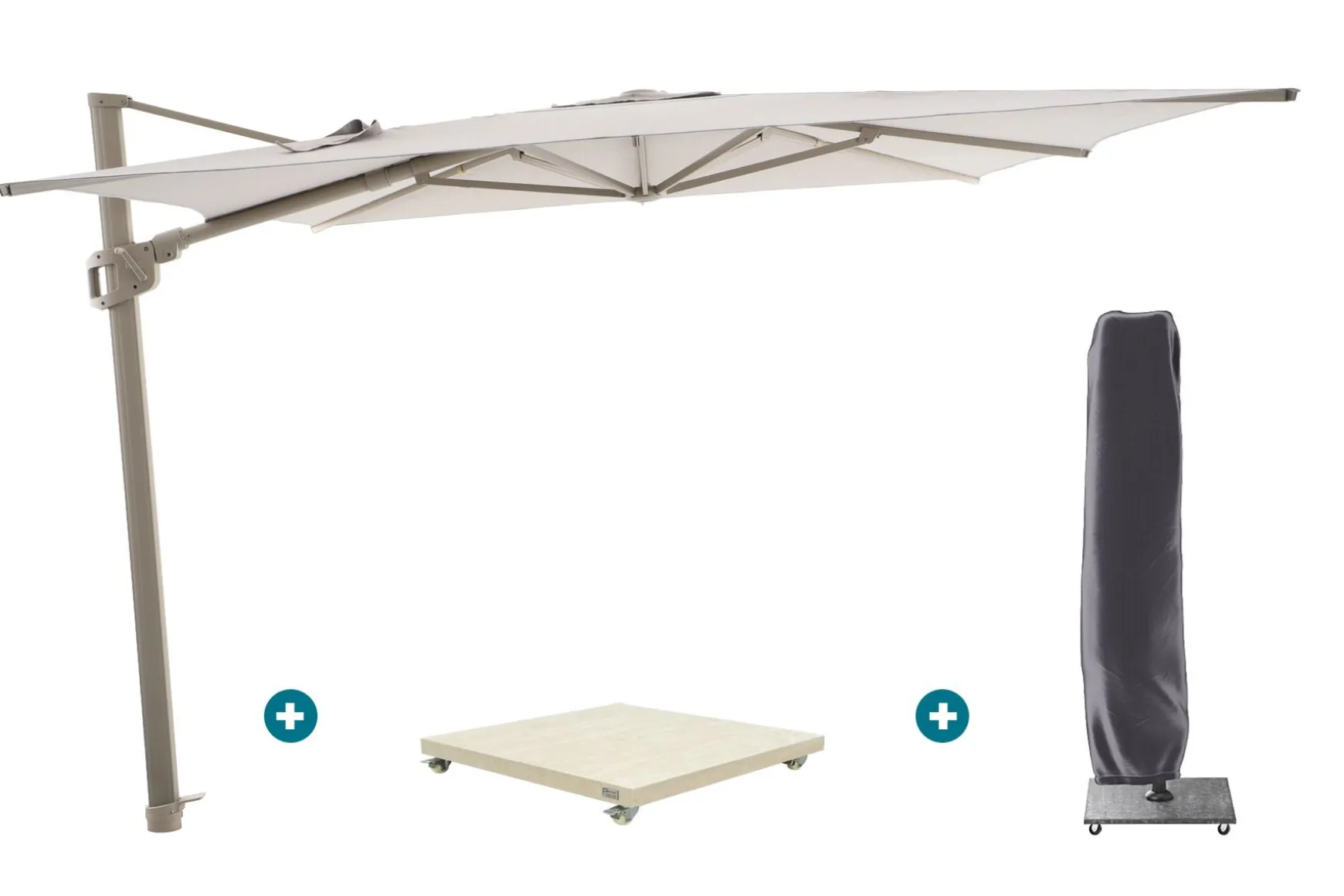 Perfect Shadow Ultra Eclipse Zweefparasol - 4x3m. - Latte/Urban Taupe met Murcia voet en hoes