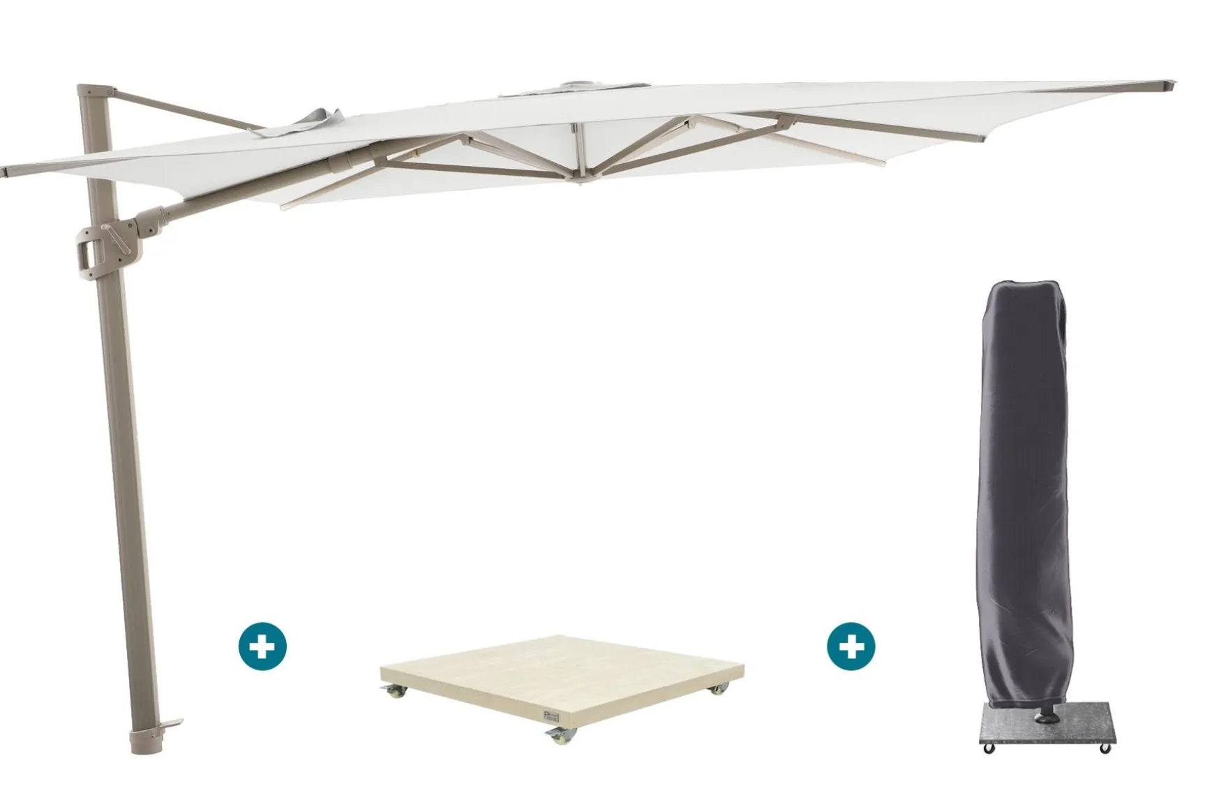 Perfect Shadow Ultra Eclipse Zweefparasol - 4x3m. - Latte/Soft Sand met Murcia voet en hoes