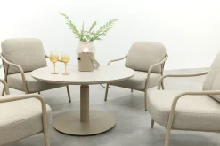 Pisa/Aversa 4-persoons ronde verstelbare low-dining tuinset Ø120 cm. - Latte