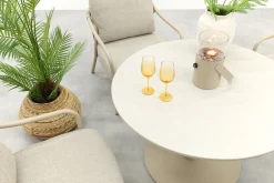 Pisa/Aversa 4-persoons ronde verstelbare low-dining tuinset Ø120 cm. - Latte