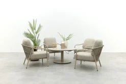Pisa/Aversa 4-persoons ronde verstelbare low-dining tuinset Ø120 cm. - Latte
