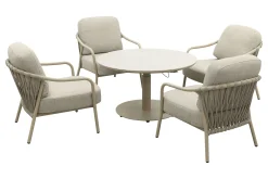 Pisa/Aversa 4-persoons ronde verstelbare low-dining tuinset Ø120 cm. - Latte