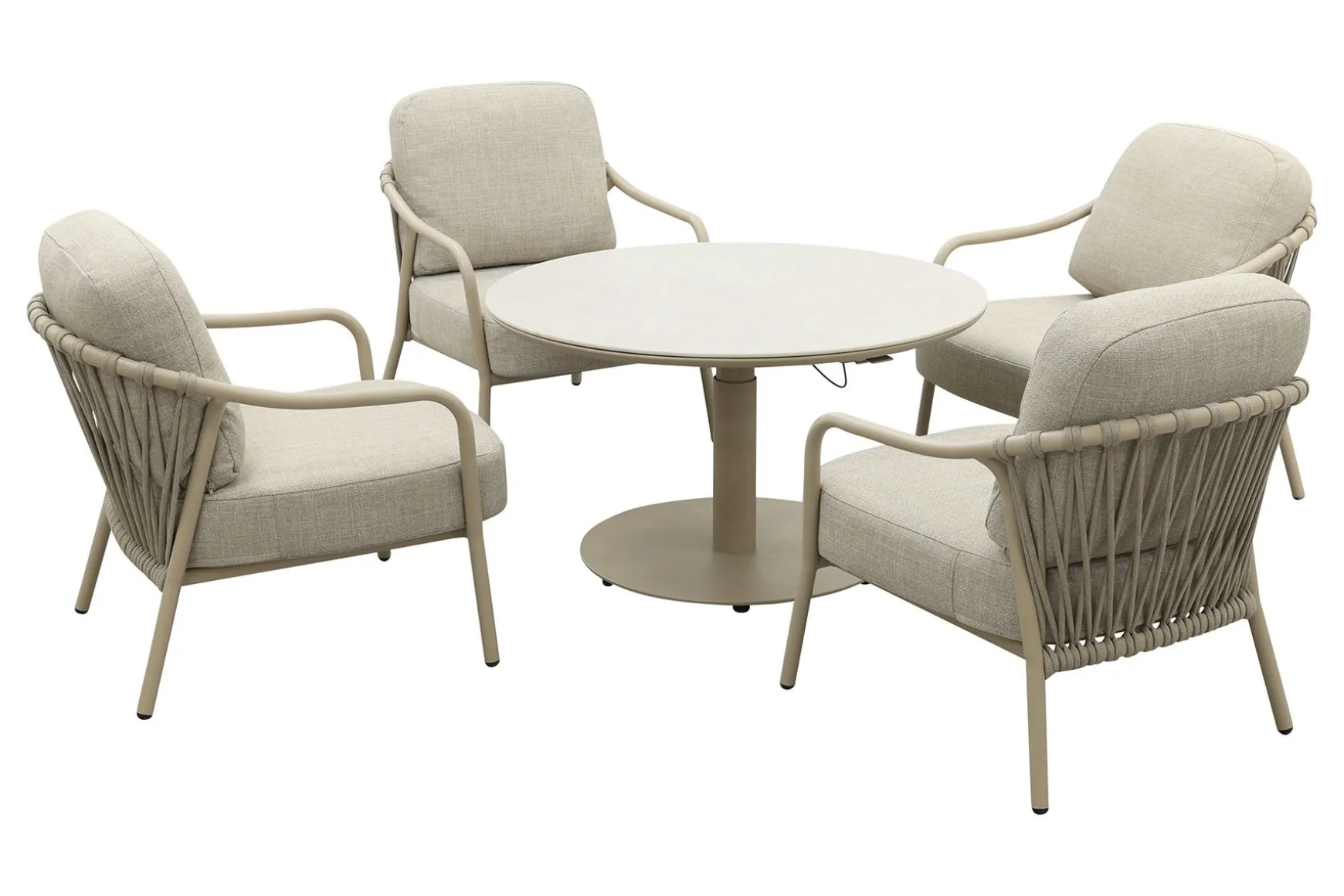 Pisa/Aversa 4-persoons ronde verstelbare low-dining tuinset Ø120 cm. - Latte
