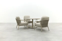 Pisa/Aversa 4-persoons ronde verstelbare low-dining tuinset Ø120 cm. - Latte