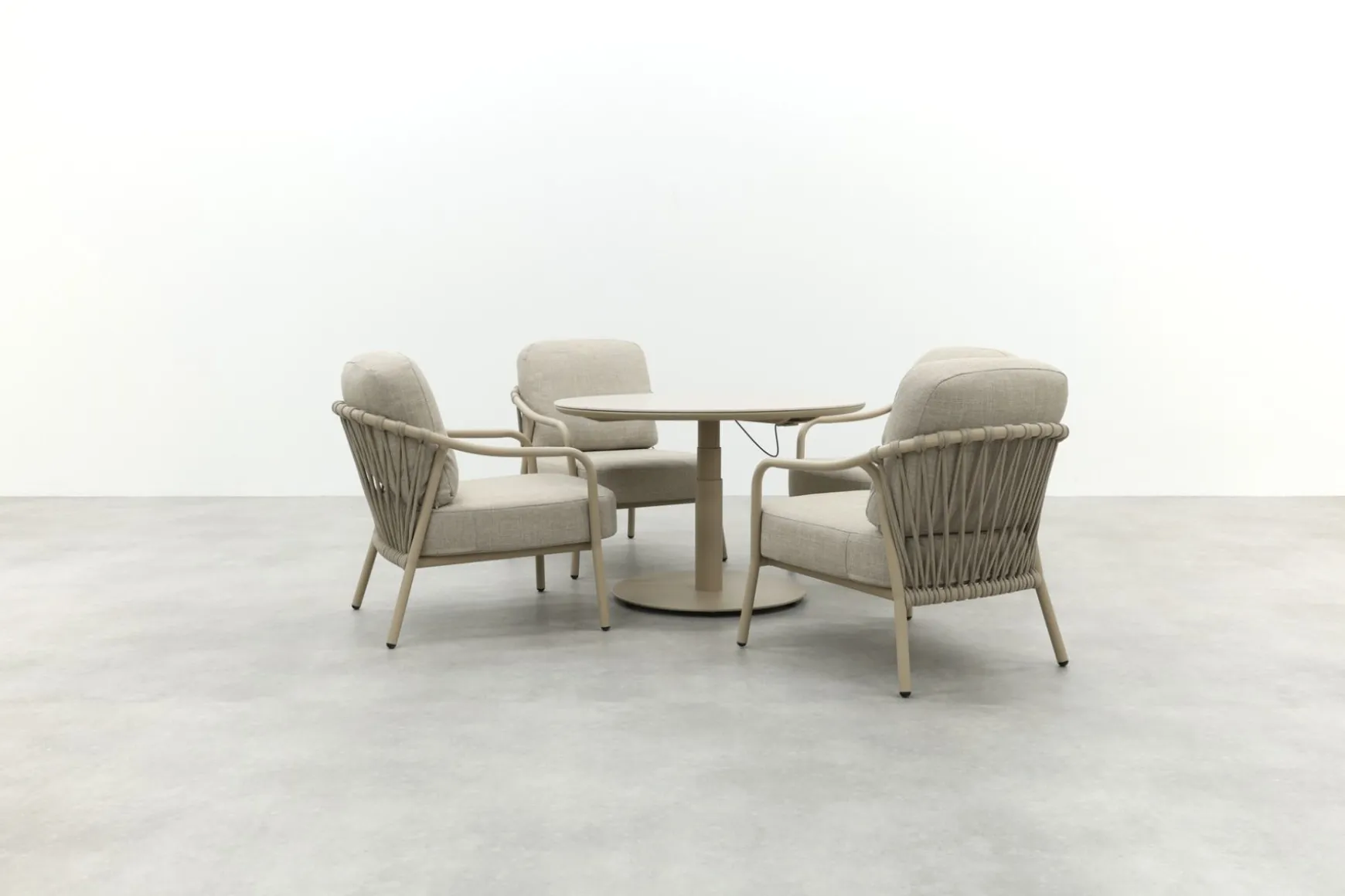 Pisa/Aversa 4-persoons ronde verstelbare low-dining tuinset Ø120 cm. - Latte
