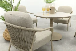 Pisa/Aversa 4-persoons ronde verstelbare low-dining tuinset Ø120 cm. - Latte