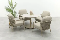 Pisa/Aversa 4-persoons ronde verstelbare low-dining tuinset Ø120 cm. - Latte