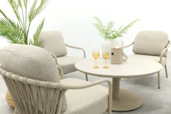 Pisa/Aversa 4-persoons ronde verstelbare low-dining tuinset Ø120 cm. - Latte